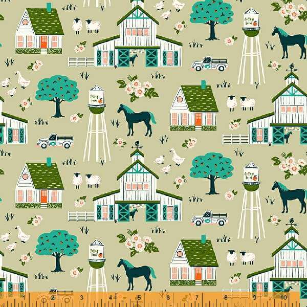 Cottage Farm, Cottage Farm Vignette in Natural by Judy Jarvi for Windham Fabrics, per half yard