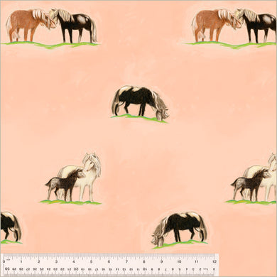 Heather Ross by Hand, Ponies in Peach, by Heather Ross for Windham Fabrics, per half-yard