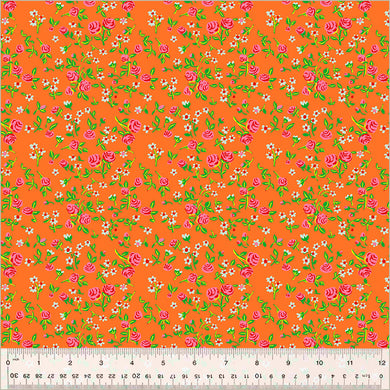 Heather Ross by Hand, Mousy Floral in Tangerine, by Heather Ross for Windham Fabrics, per half-yard