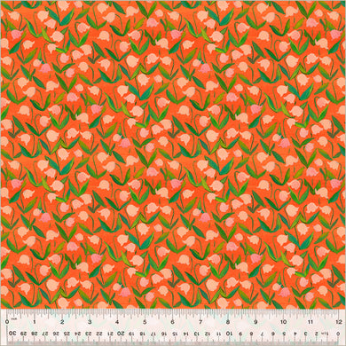 Heather Ross by Hand, Flowerbed in Coral, by Heather Ross for Windham Fabrics, per half-yard