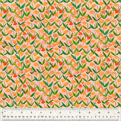 Heather Ross by Hand, Flowerbed in Salmon, by Heather Ross for Windham Fabrics, per half-yard