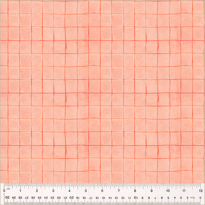 Heather Ross by Hand, Drawn Plaid in Salmon, by Heather Ross for Windham Fabrics, per half-yard