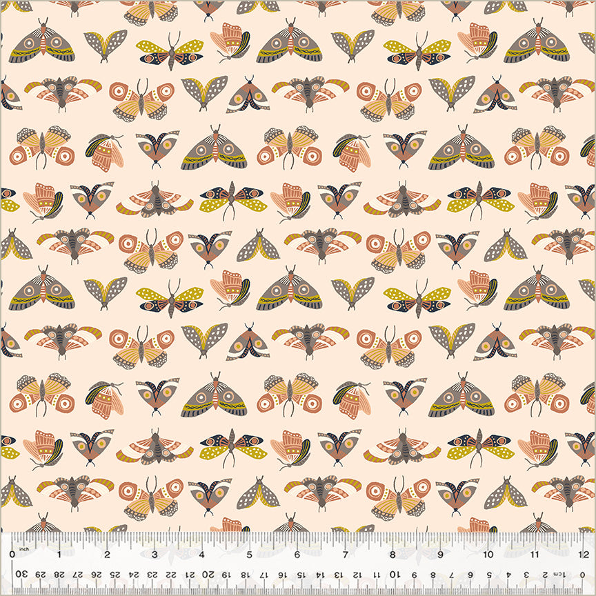 Under the Canopy by Jennifer Moore / Monaluna, Moonlit Moths in Blush, per half-yard