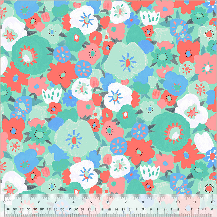 Peekaboo by Tara Lilly, Flower Blotch in Turquoise, per half-yard