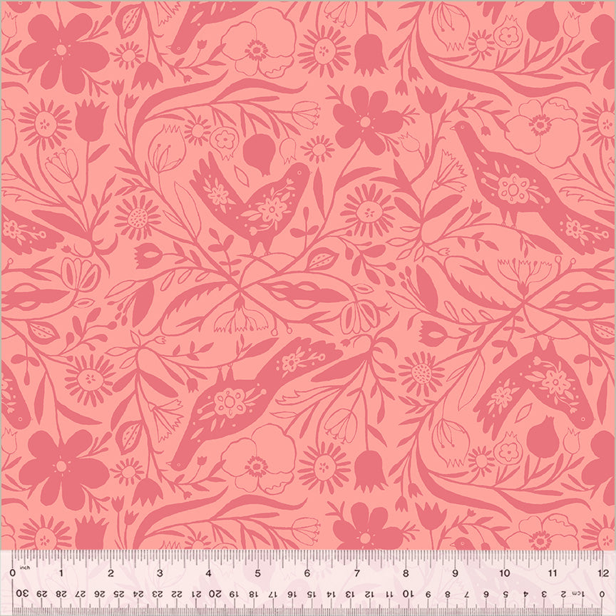 Peekaboo by Tara Lilly, Treetop in Peachy Pink, per half-yard