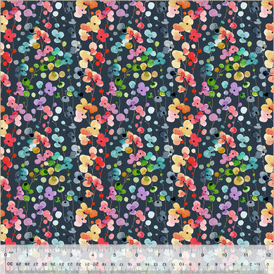 Wild Meadow by Sue Miano, Petite Blooms in Navy, per half-yard