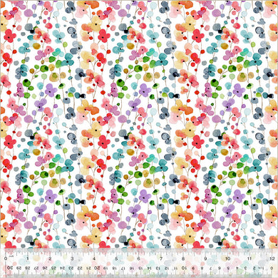 Wild Meadow by Sue Miano, Petite Blooms in White, per half-yard