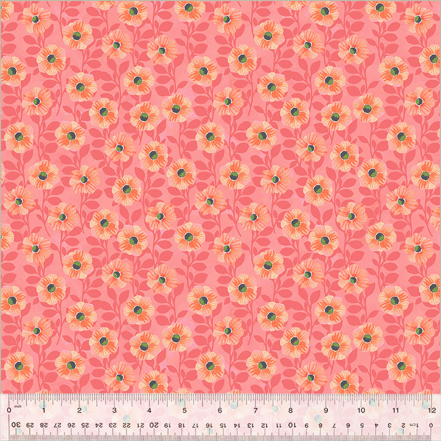 Wild Meadow by Sue Miano, Climbing Floral in Flamingo, per half-yard