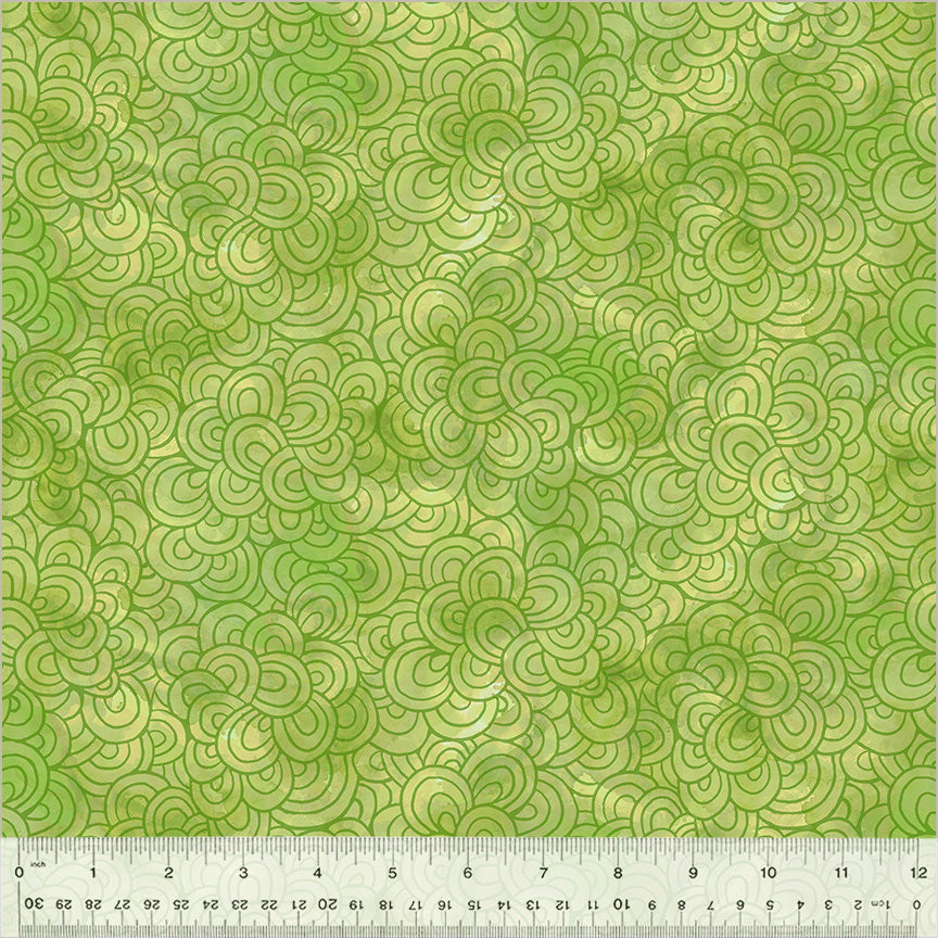 Wild Meadow by Sue Miano, Petal Pavers in Lime, per half-yard