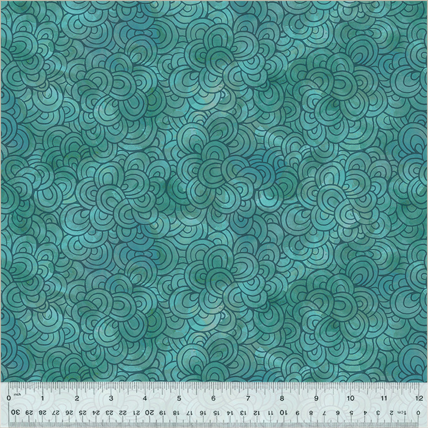 Wild Meadow by Sue Miano, Petal Pavers in Teal, per half-yard