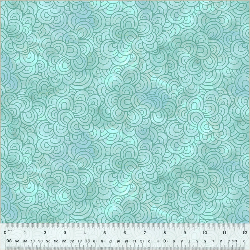 Wild Meadow by Sue Miano, Petal Pavers in Aqua, per half-yard