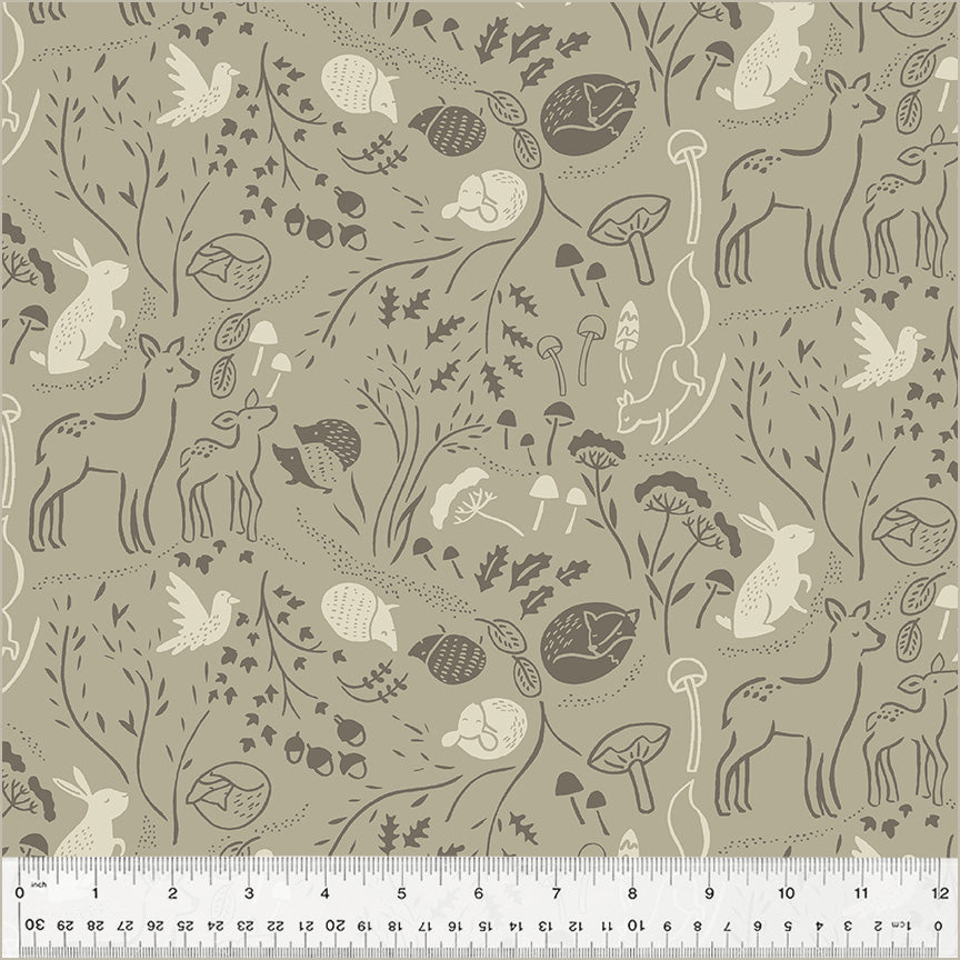 Forest Tales, Forest Floor in Taupe, per half-yard