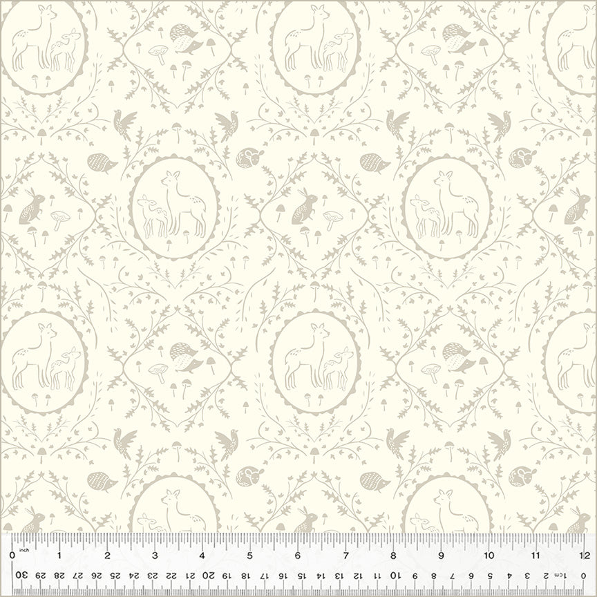 Forest Tales, Dainty Damask in Ivory, per half-yard