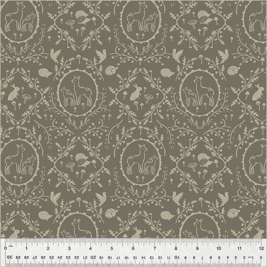 Forest Tales, Dainty Damask in Mushroom, per half-yard