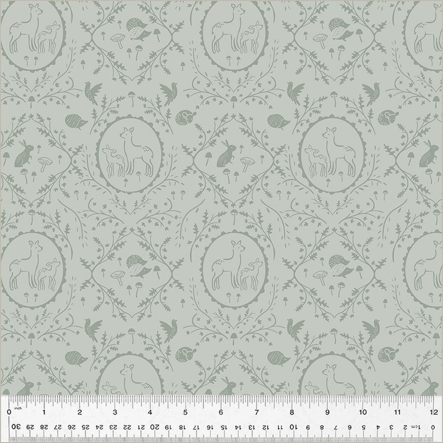 Forest Tales, Dainty Damask in Sage, per half-yard