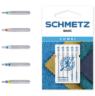 SCHMETZ Assorted Universal/Jeans/Stretch, Combi Basic, Household Sewing Machine Needles (5pc pack)