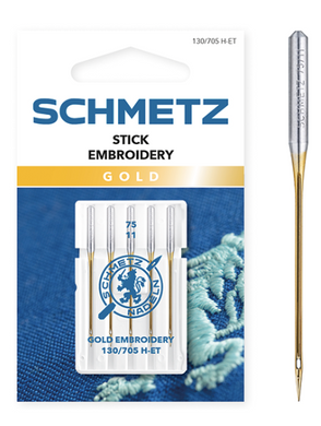 SCHMETZ Gold Titanium Embroidery Needles, Household Sewing Machine Needles (5pc pack)