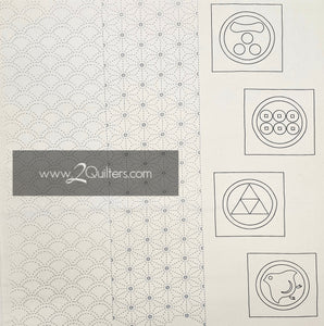 Sashiko Pre-Printed Fabric Panel with printed crest motifs (60cm/panel) - Avail in Navy or Cream