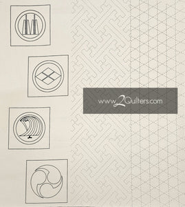 Sashiko Pre-Printed Fabric Panel with printed crest motifs (60cm/panel) - Avail in Navy or Cream