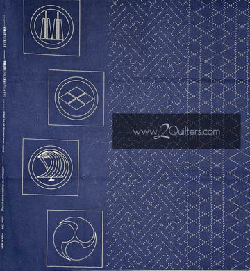 Sashiko Pre-Printed Fabric Panel with printed crest motifs (60cm/panel) - Avail in Navy or Cream