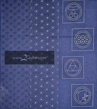 Load image into Gallery viewer, Sashiko Pre-Printed Fabric Panel with printed crest motifs (60cm/panel) - Avail in Navy or Cream